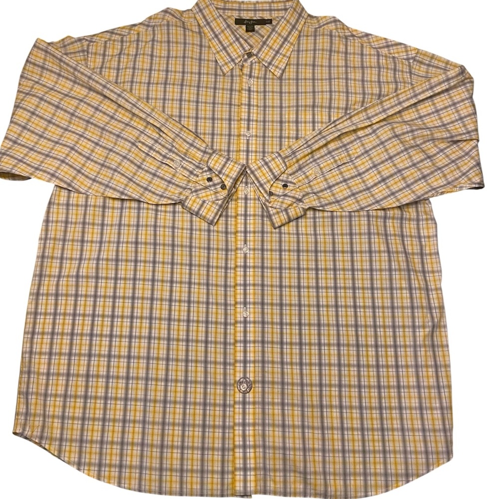 Vintage Sean John long sleeve yellow plaid button down shirt, 100% cotton 4XL